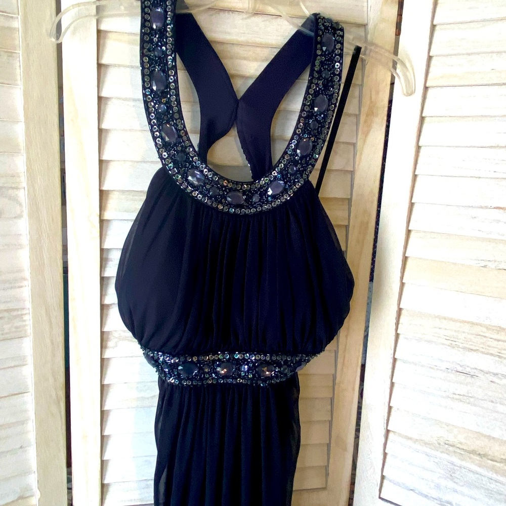 Party dress size 12 brand new spandex navy blue with sequins in front and  back